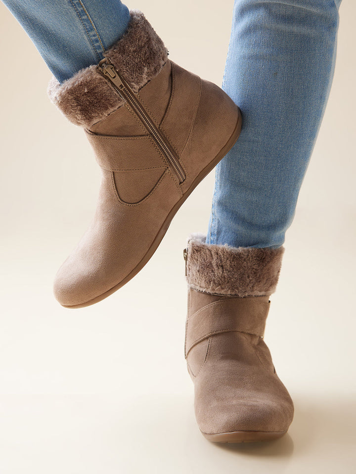 Rocia By Regal Beige Women Ankle Length Suede Boots