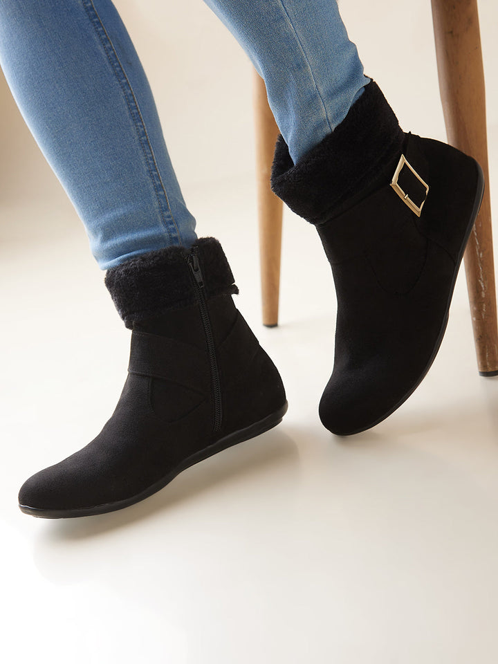 Rocia By Regal Black Women Ankle Length Suede Boots