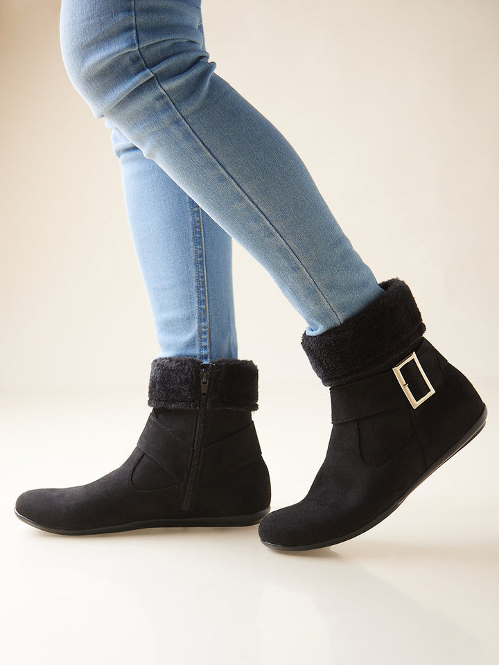 Rocia By Regal Black Women Ankle Length Suede Boots