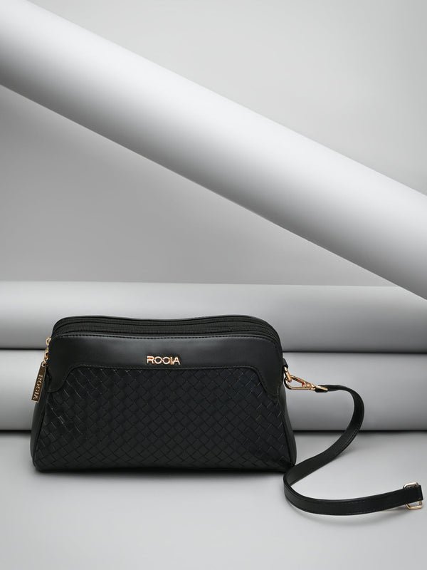 Rocia By Regal Black Women Woven Handbag