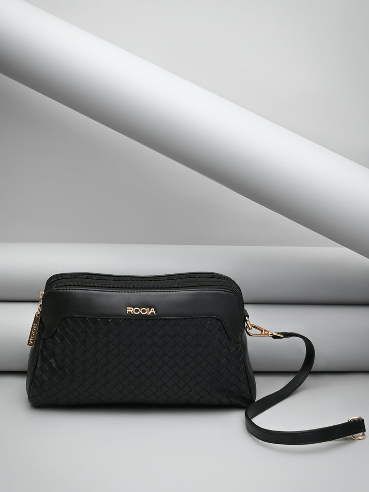 Rocia By Regal Black Women Woven Handbag