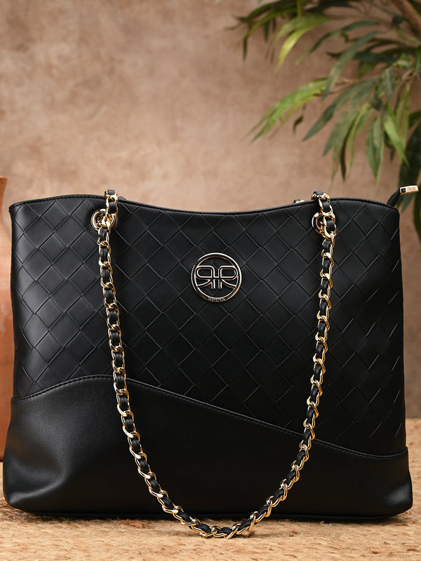 Rocia By Regal Black Women Woven Metal Handle Shoulder Bag