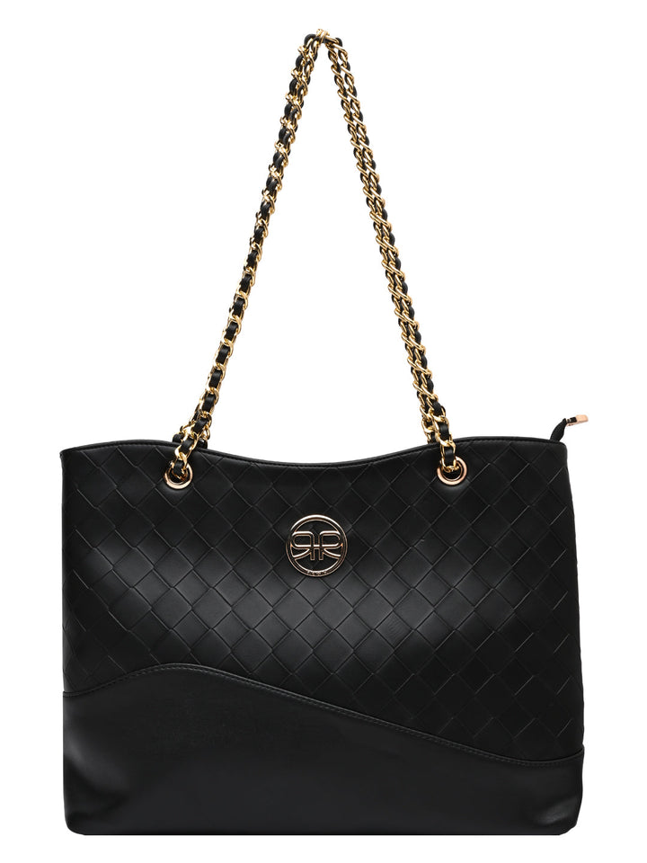 Rocia By Regal Black Women Woven Metal Handle Shoulder Bag