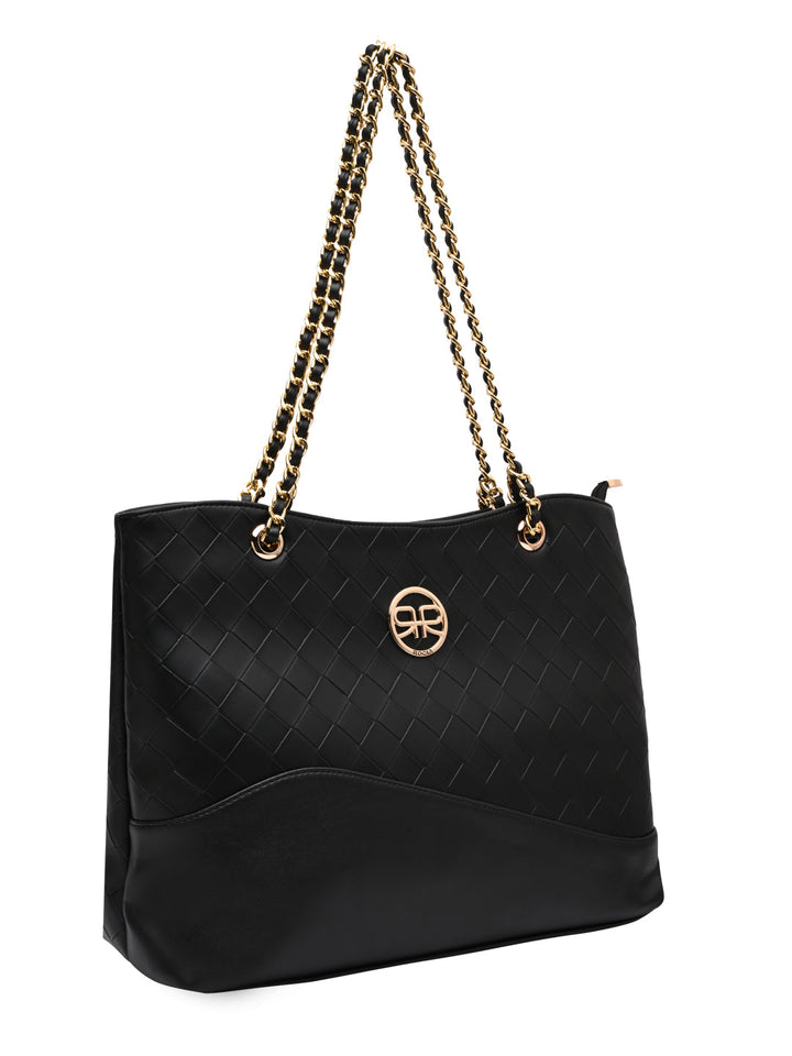 Rocia By Regal Black Women Woven Metal Handle Shoulder Bag