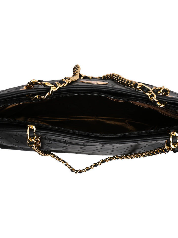 Rocia By Regal Black Women Woven Metal Handle Shoulder Bag