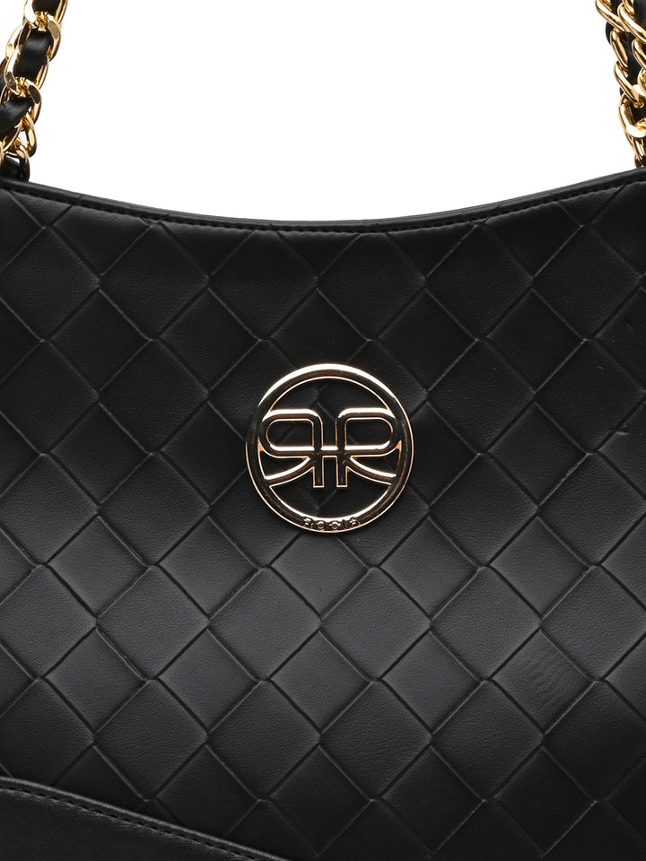 Rocia By Regal Black Women Woven Metal Handle Shoulder Bag