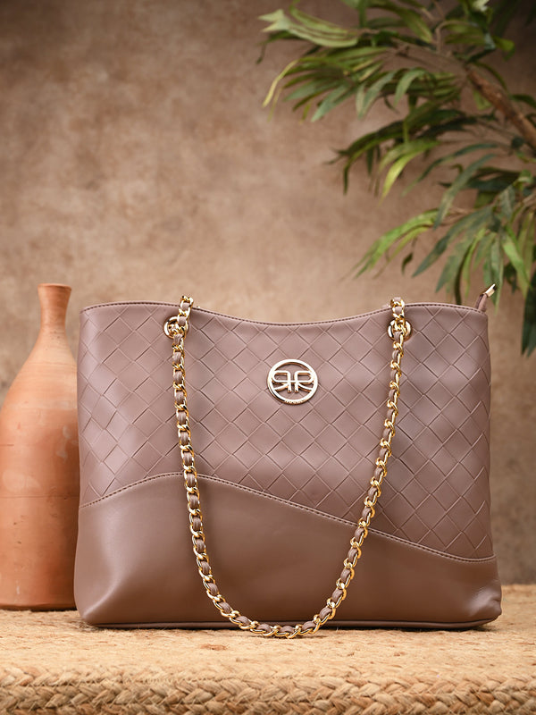 Rocia By Regal Nude Women Woven Metal Handle Shoulder Bag
