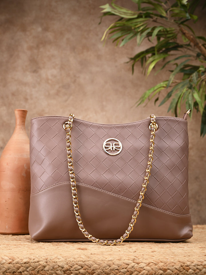 Rocia By Regal Nude Women Woven Metal Handle Shoulder Bag