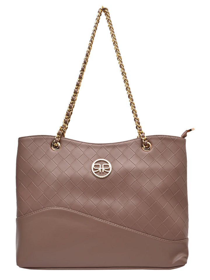 Rocia By Regal Nude Women Woven Metal Handle Shoulder Bag