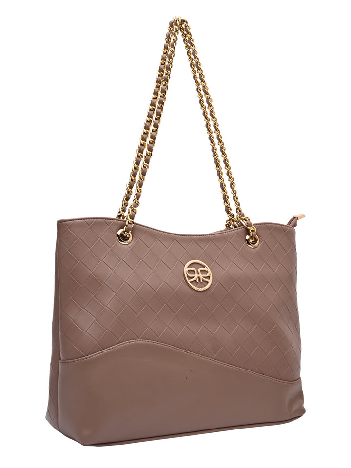 Rocia By Regal Nude Women Woven Metal Handle Shoulder Bag