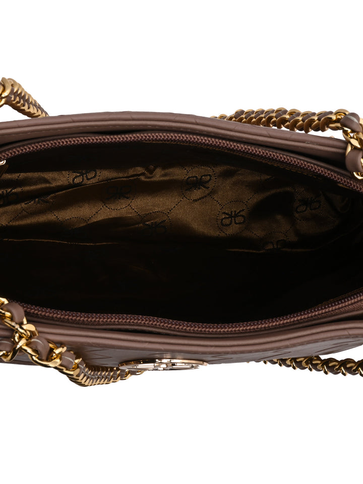 Rocia By Regal Nude Women Woven Metal Handle Shoulder Bag