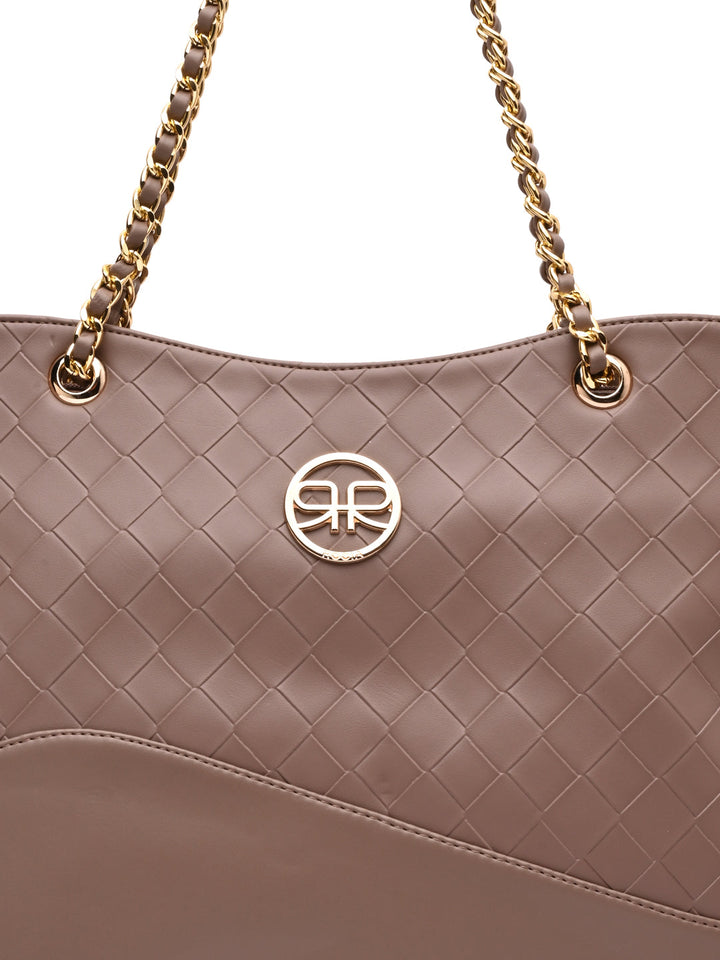 Rocia By Regal Nude Women Woven Metal Handle Shoulder Bag