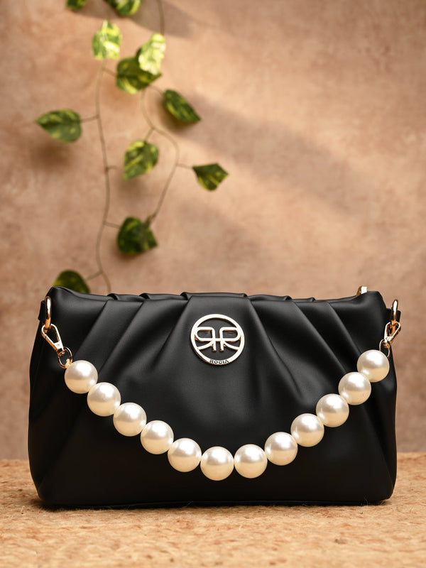 Rocia By Regal Black Women Pearl Handle Bag