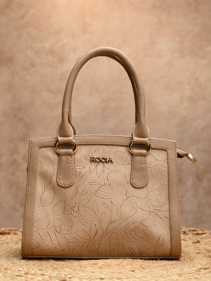 Rocia By Regal Beige Women Flower Patterned Self Handbag
