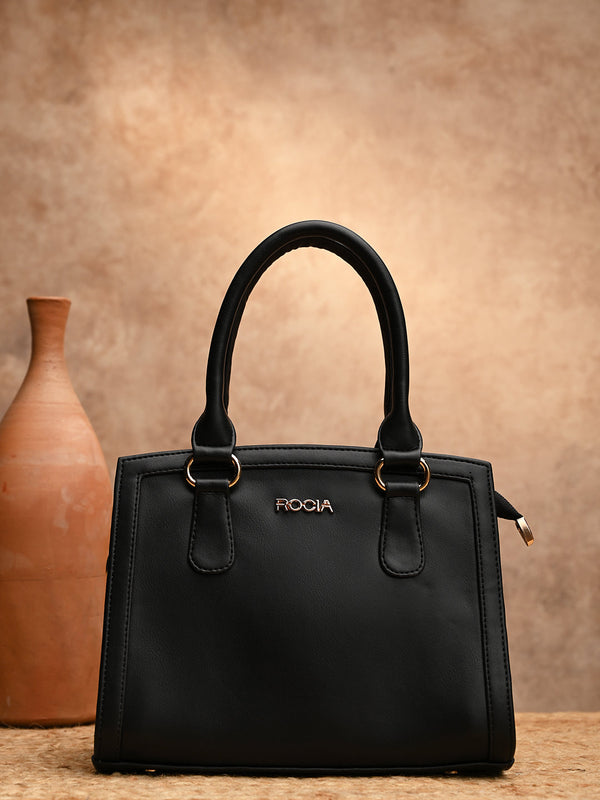 Rocia By Regal Black Women Flower Patterned Self Handbag