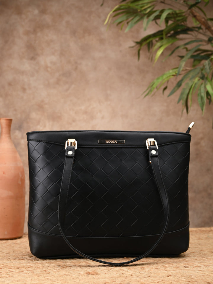 Rocia By Regal Black Women Big Woven Shoulder Bag