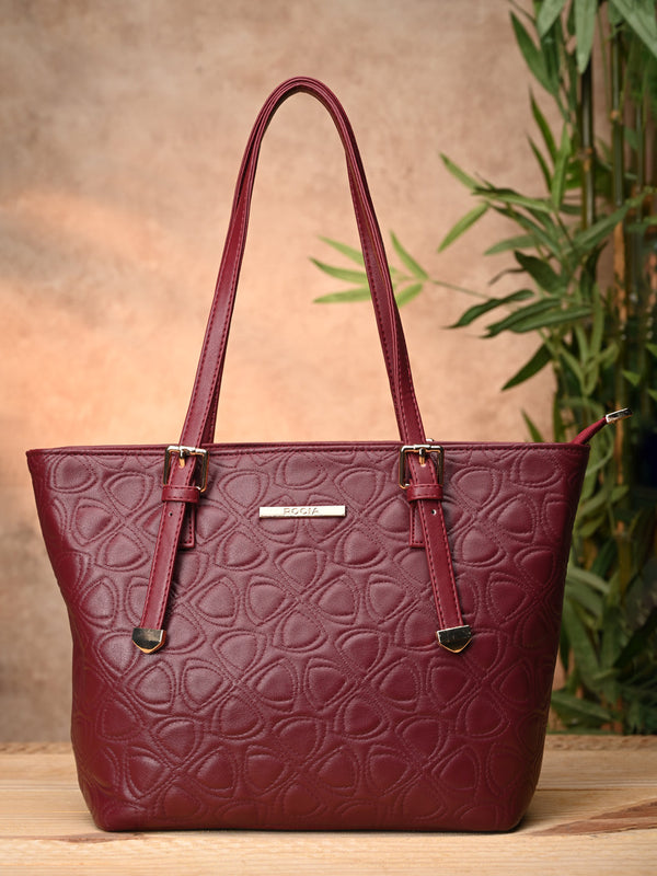Rocia By Regal Maroon Women Textured Tote Bag
