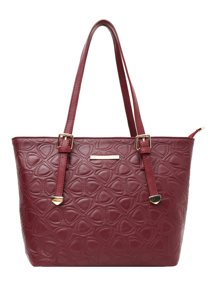 Rocia By Regal Maroon Women Textured Tote Bag