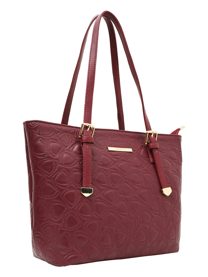 Rocia By Regal Maroon Women Textured Tote Bag