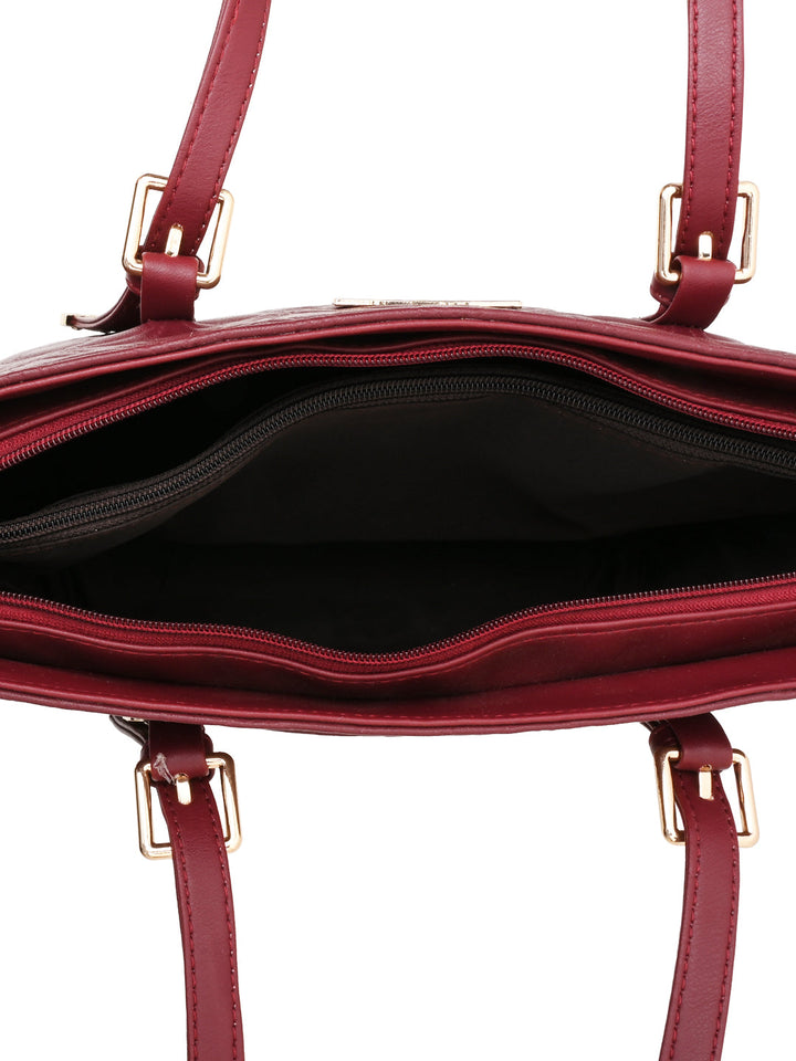 Rocia By Regal Maroon Women Textured Tote Bag