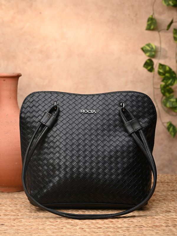 Rocia By Regal Black Women Solid Woven Textured Bag