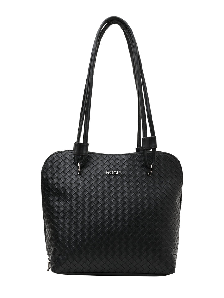 Rocia By Regal Black Women Solid Woven Textured Bag