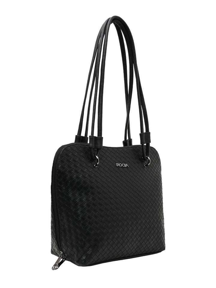 Rocia By Regal Black Women Solid Woven Textured Bag