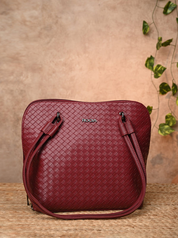 Rocia By Regal Maroon Women Solid Woven Textured Bag
