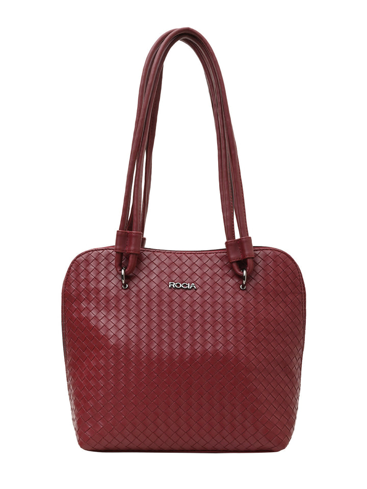Rocia By Regal Maroon Women Solid Woven Textured Bag