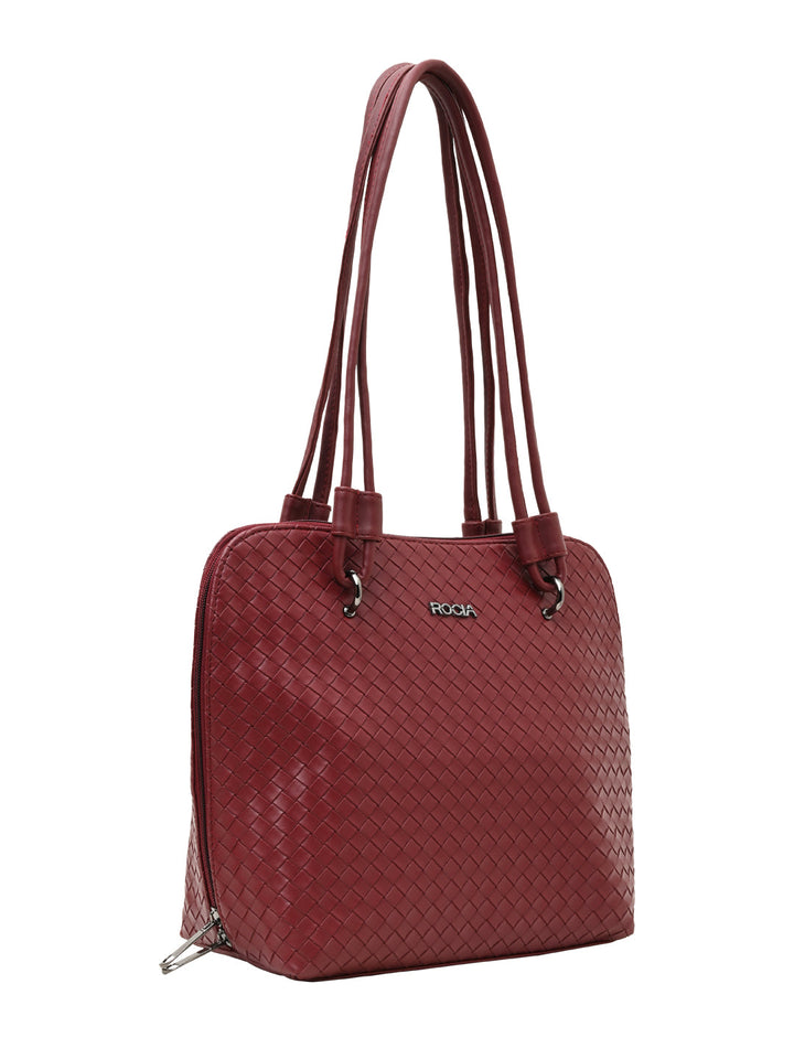 Rocia By Regal Maroon Women Solid Woven Textured Bag
