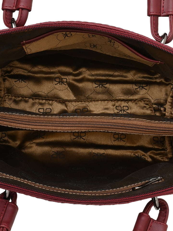 Rocia By Regal Maroon Women Solid Woven Textured Bag