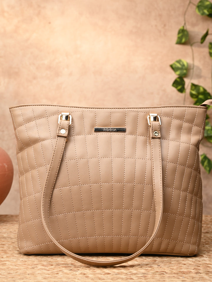 Rocia By Regal Beige Women Quilted Tote Bag