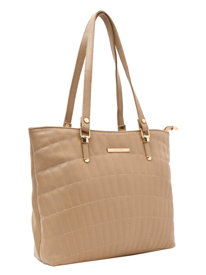 Rocia By Regal Beige Women Quilted Tote Bag