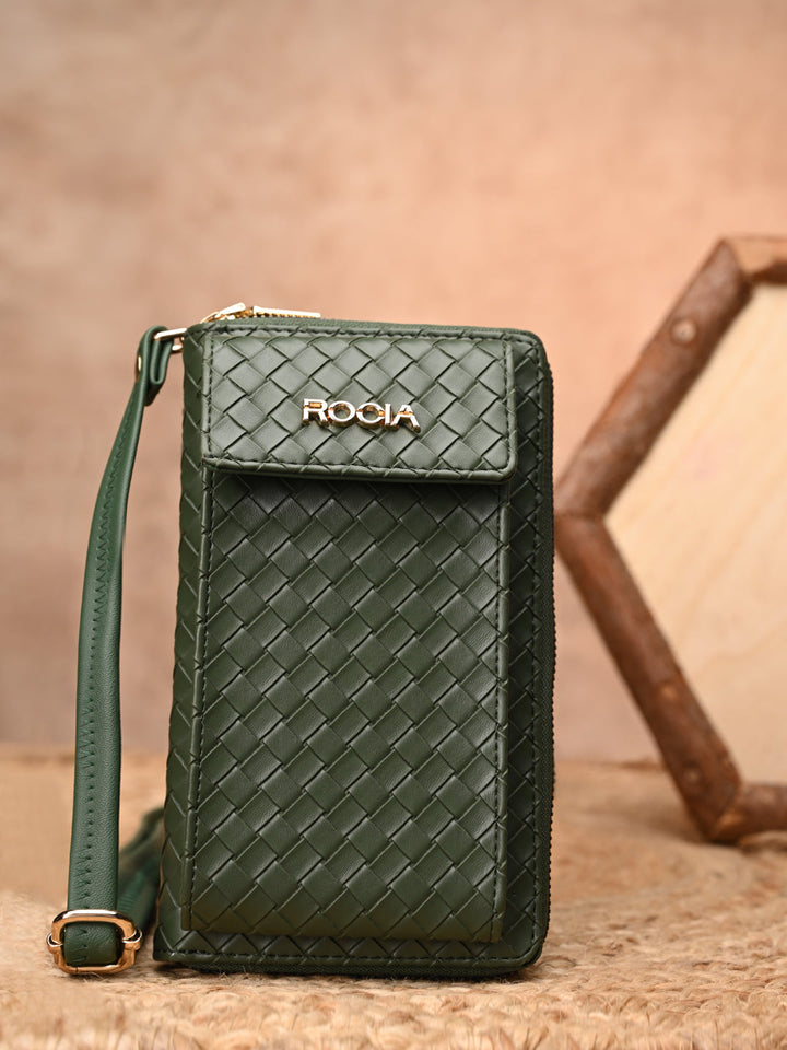 Rocia By Regal Green Women Woven Textured Mobile Wallet Crossbody