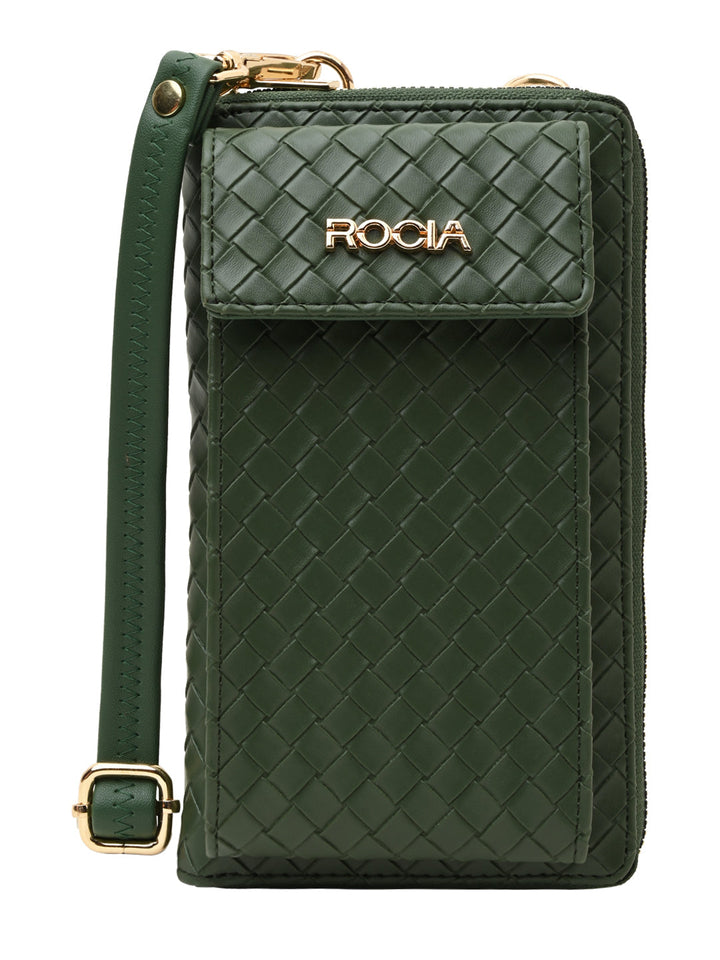 Rocia By Regal Green Women Woven Textured Mobile Wallet Crossbody