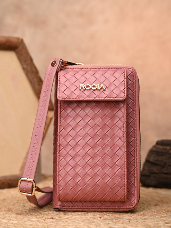 Rocia By Regal Pink Women Woven Textured Mobile Wallet Crossbody