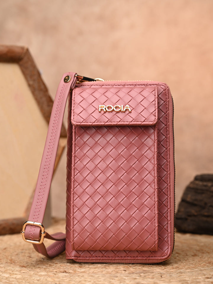Rocia By Regal Pink Women Woven Textured Mobile Wallet Crossbody