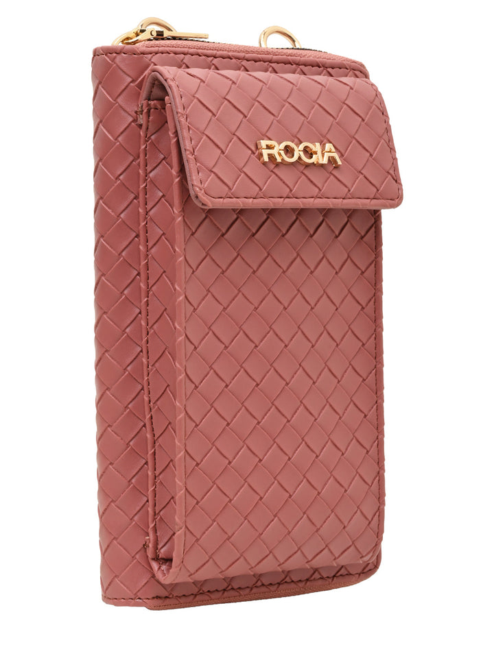 Rocia By Regal Pink Women Woven Textured Mobile Wallet Crossbody