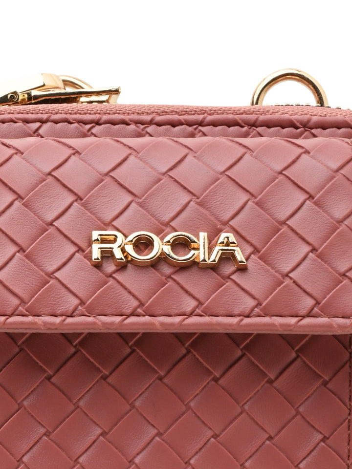 Rocia By Regal Pink Women Woven Textured Mobile Wallet Crossbody