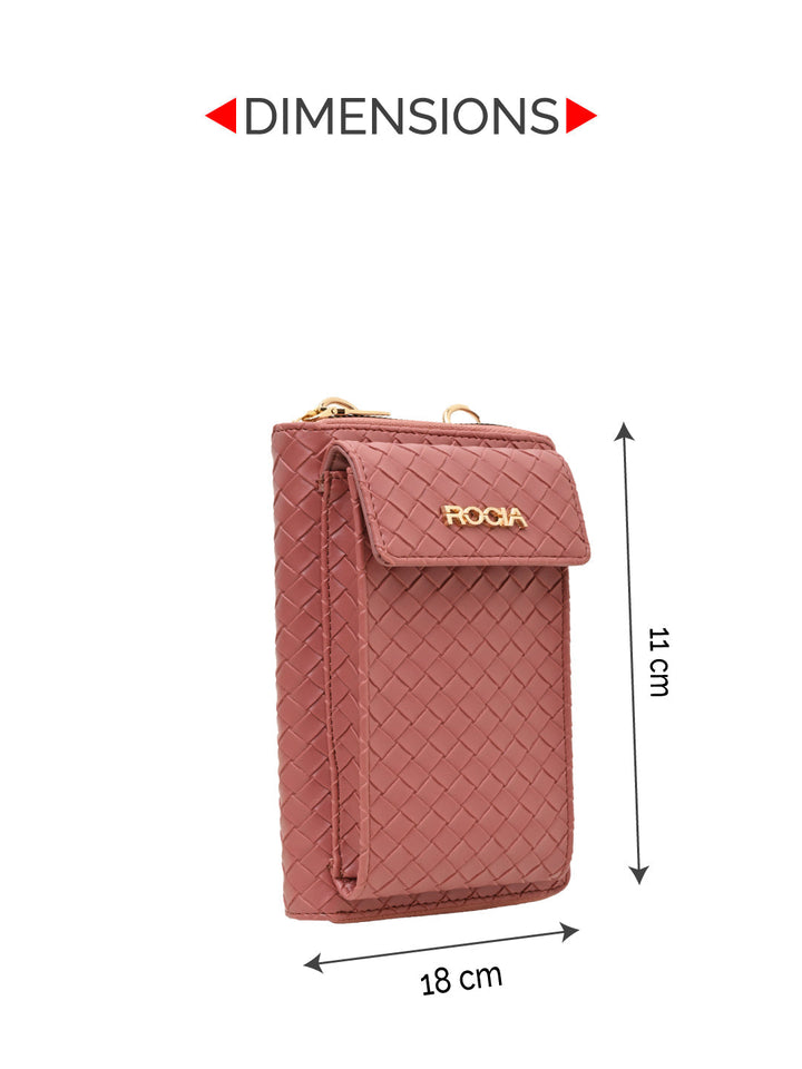 Rocia By Regal Pink Women Woven Textured Mobile Wallet Crossbody