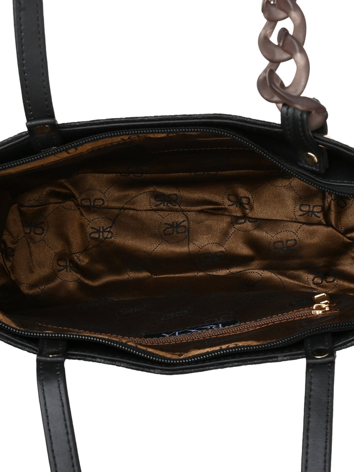 Rocia By Regal Black Women Textured Chain Handle Bag