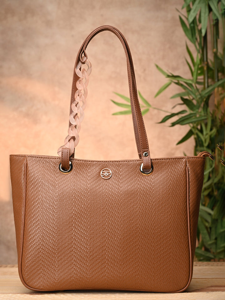 Rocia By Regal Tan Women Textured Chain Handle Bag