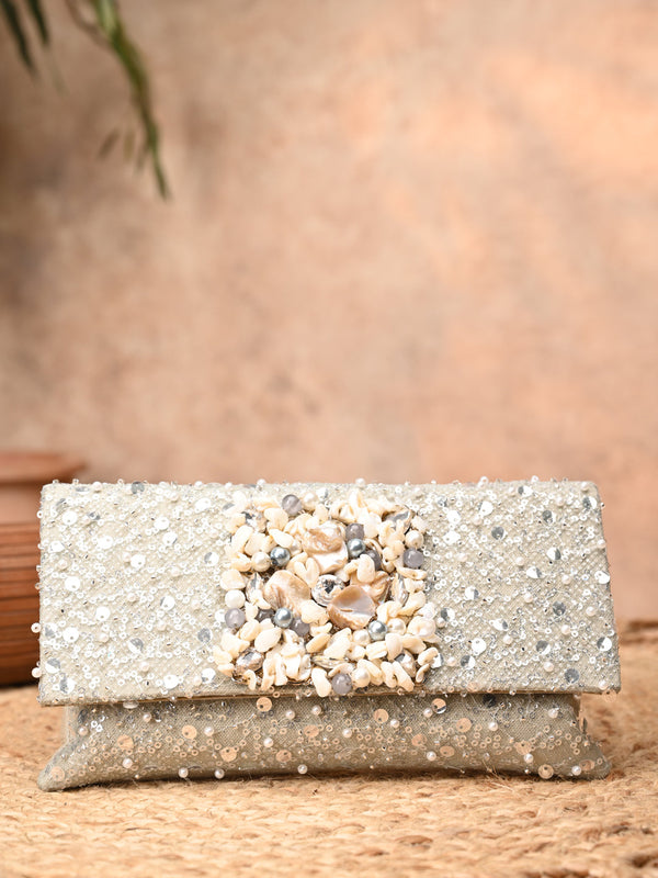 Rocia By Regal Silver Women Heavy Embellished Clutch