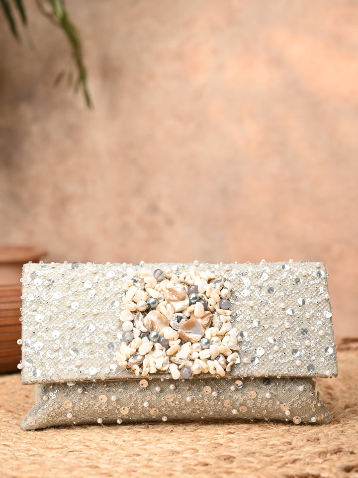 Rocia By Regal Silver Women Heavy Embellished Clutch