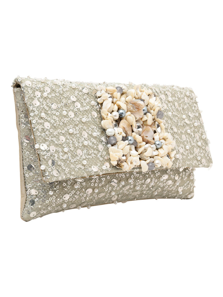 Rocia By Regal Silver Women Heavy Embellished Clutch