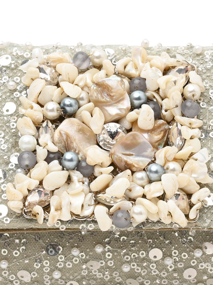 Rocia By Regal Silver Women Heavy Embellished Clutch