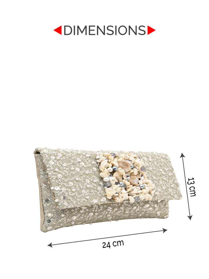 Rocia By Regal Silver Women Heavy Embellished Clutch