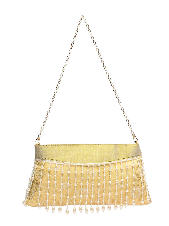 Rocia By Regal Gold Women Pearl Embellished Brocade Clutch