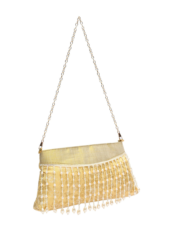 Rocia By Regal Gold Women Pearl Embellished Brocade Clutch