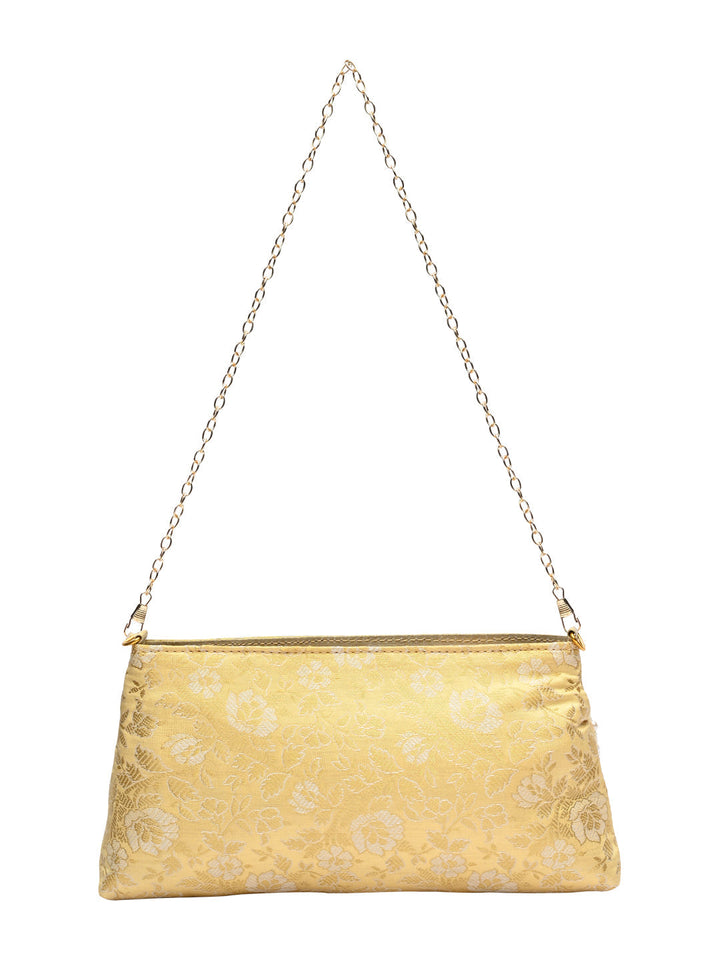 Rocia By Regal Gold Women Pearl Embellished Brocade Clutch